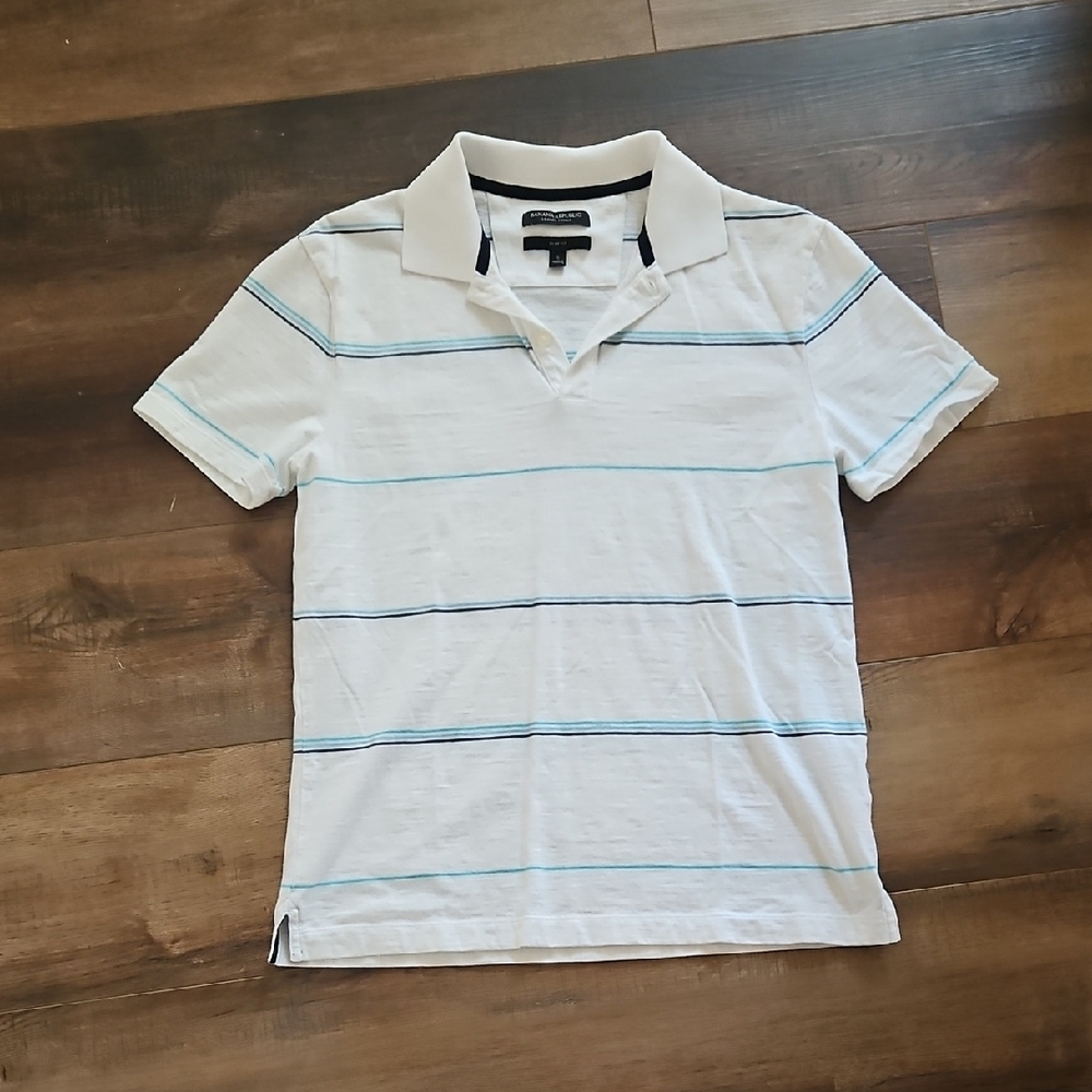 Banana Republic White and Blue Striped Polo Shirt